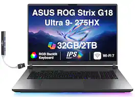 ASUS - ROG Strix G18 Laptop 18 WQXGA (Intel Ultra 9- 275HX, 32GB DDR5, 2TB SSD, Win 11 Pro) w/USB Hub - Eclipse Gray