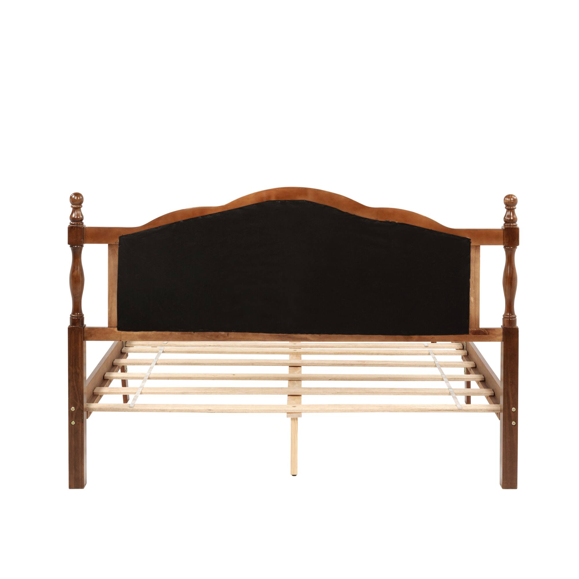 Angle. GOODSILO - Queen Size Wooden Bed with Upholstered Headboard and Panel Footboard Featuring Platform Support Feet - Walnut.