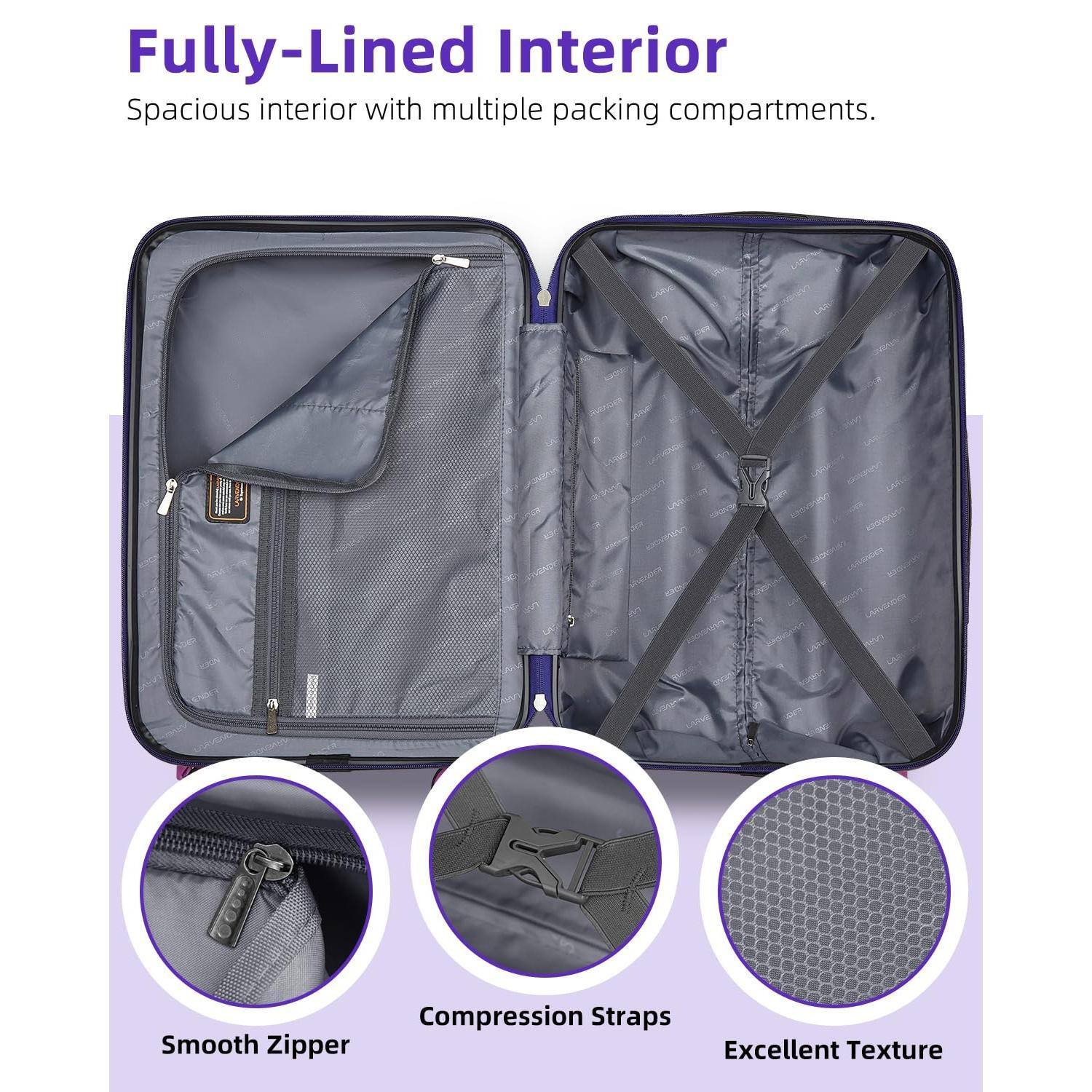 Fully-Lined Interior  
Spacious interior with multiple packing compartments.

- Smooth Zipper
- Compression Straps
- Excellent Texture