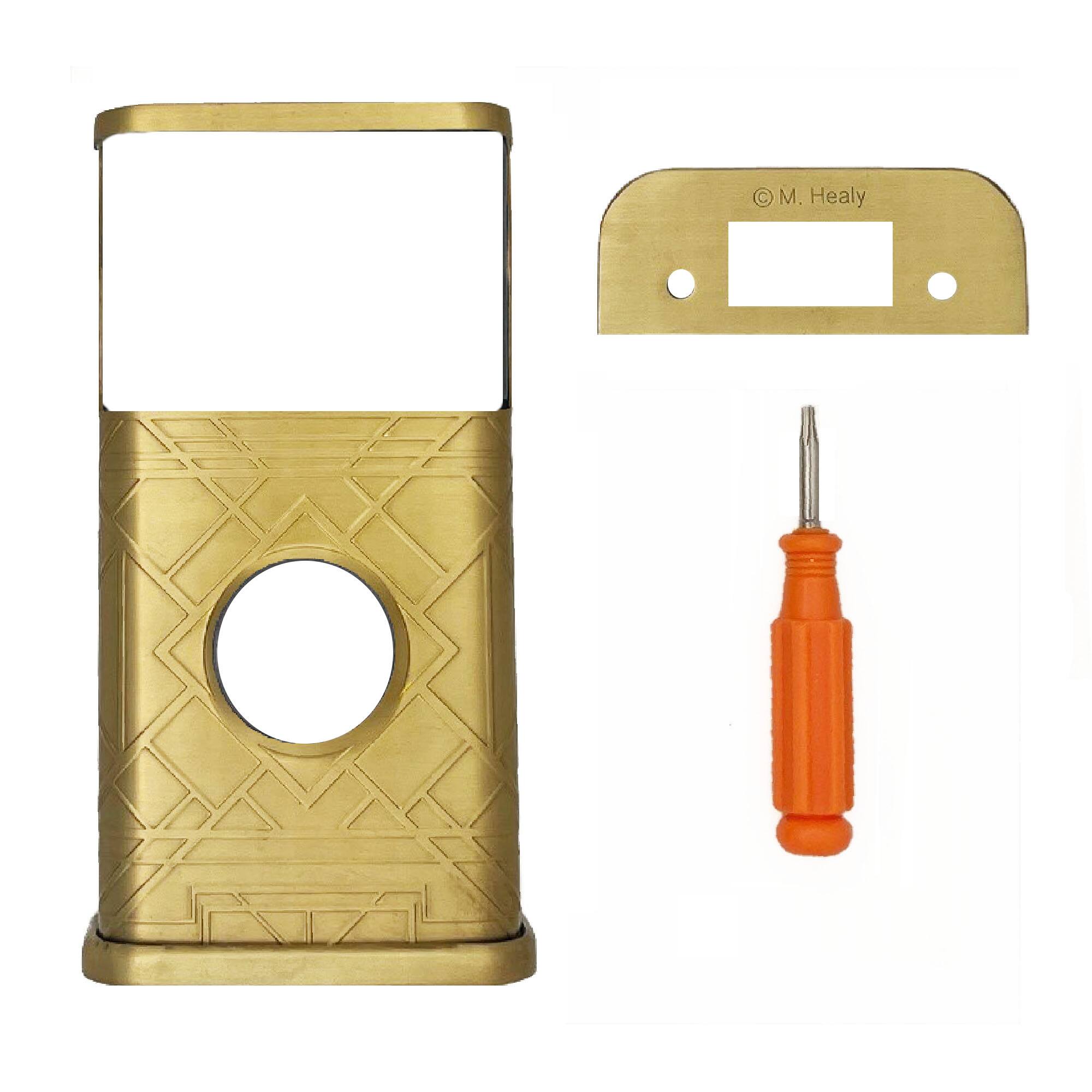 Left. Michael Healy - Art Deco Video Doorbell Cover (Ring 2nd Gen) - Satin Brass.