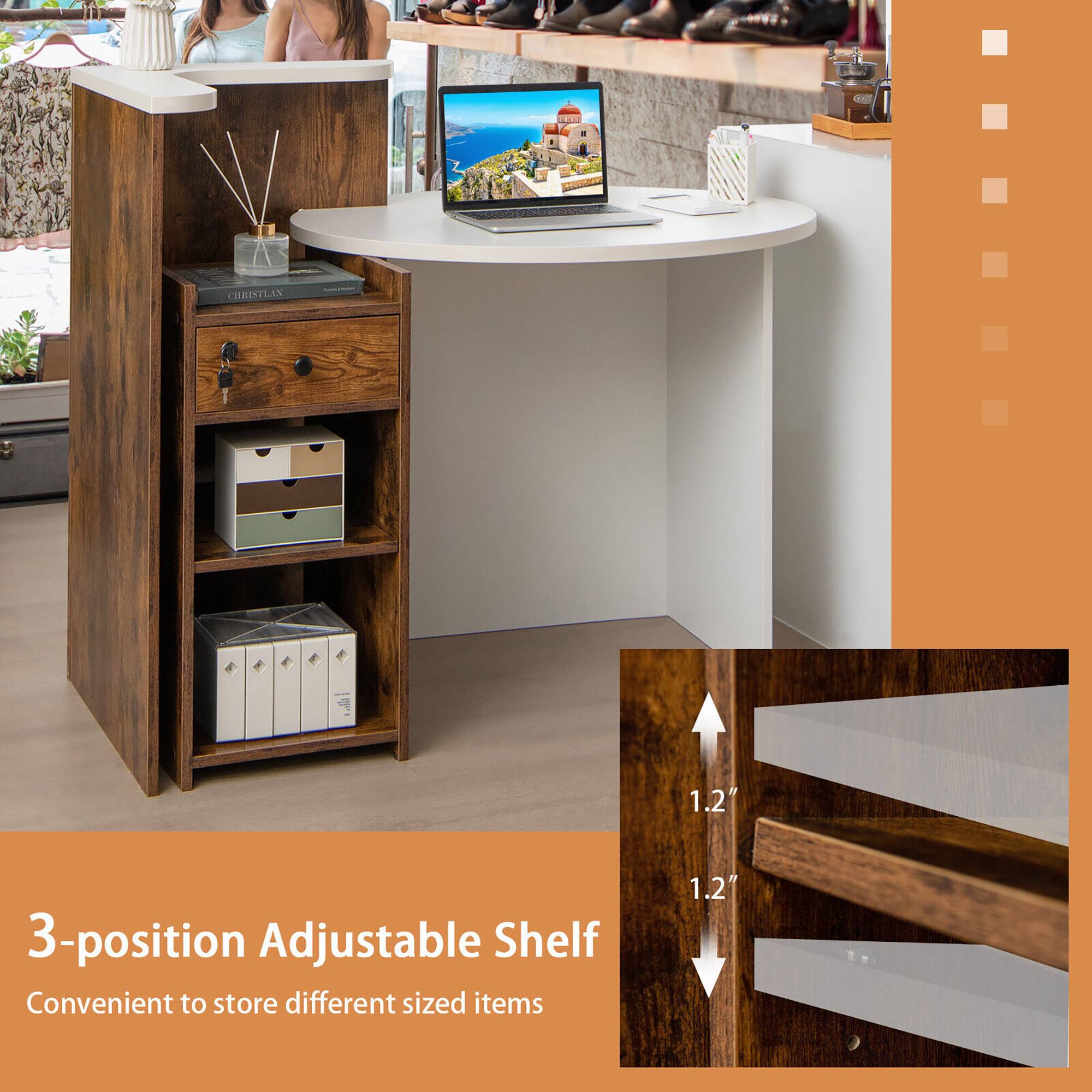The text on the image reads: "3-position Adjustable Shelf Convenient to store different sized items."