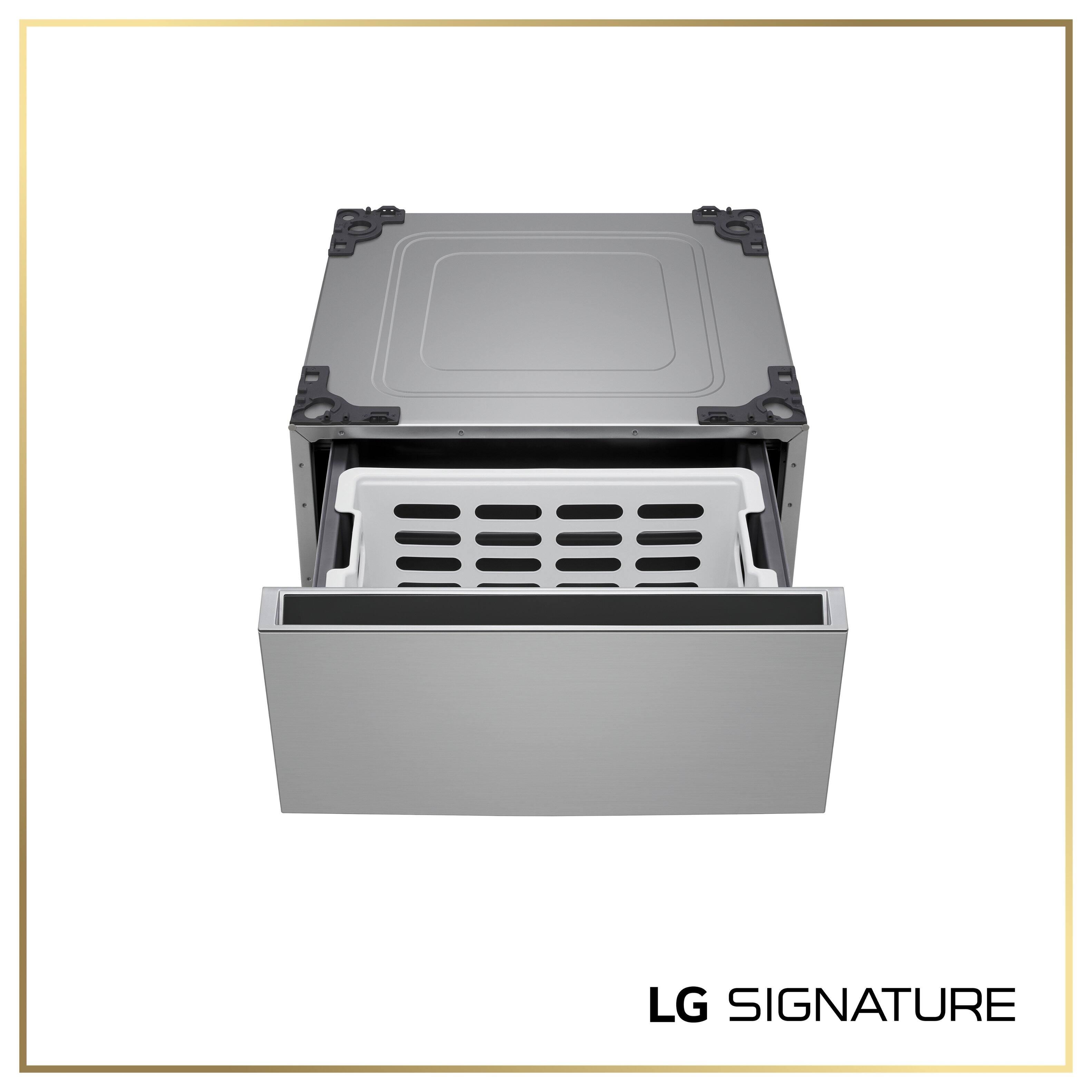 Angle. LG - SIGNATURE 29-in Wide Laundry Pedestal with Storage Drawer for select LG Stackable Washers and Dryers - Platinum Steel.