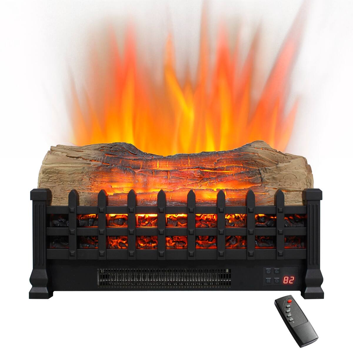 Loheer - 20 inch Electric Fireplace Insert 3D Log Set Free Standing Fireplace Heater - Antique Black