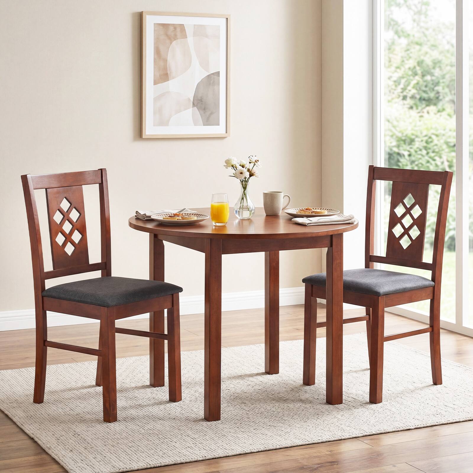 Alt View 1. Costway - Costway Dining Chairs Set of 4, Linen Style Upholstered Kitchen Chairs with Wood Frames - Brown + Gray.