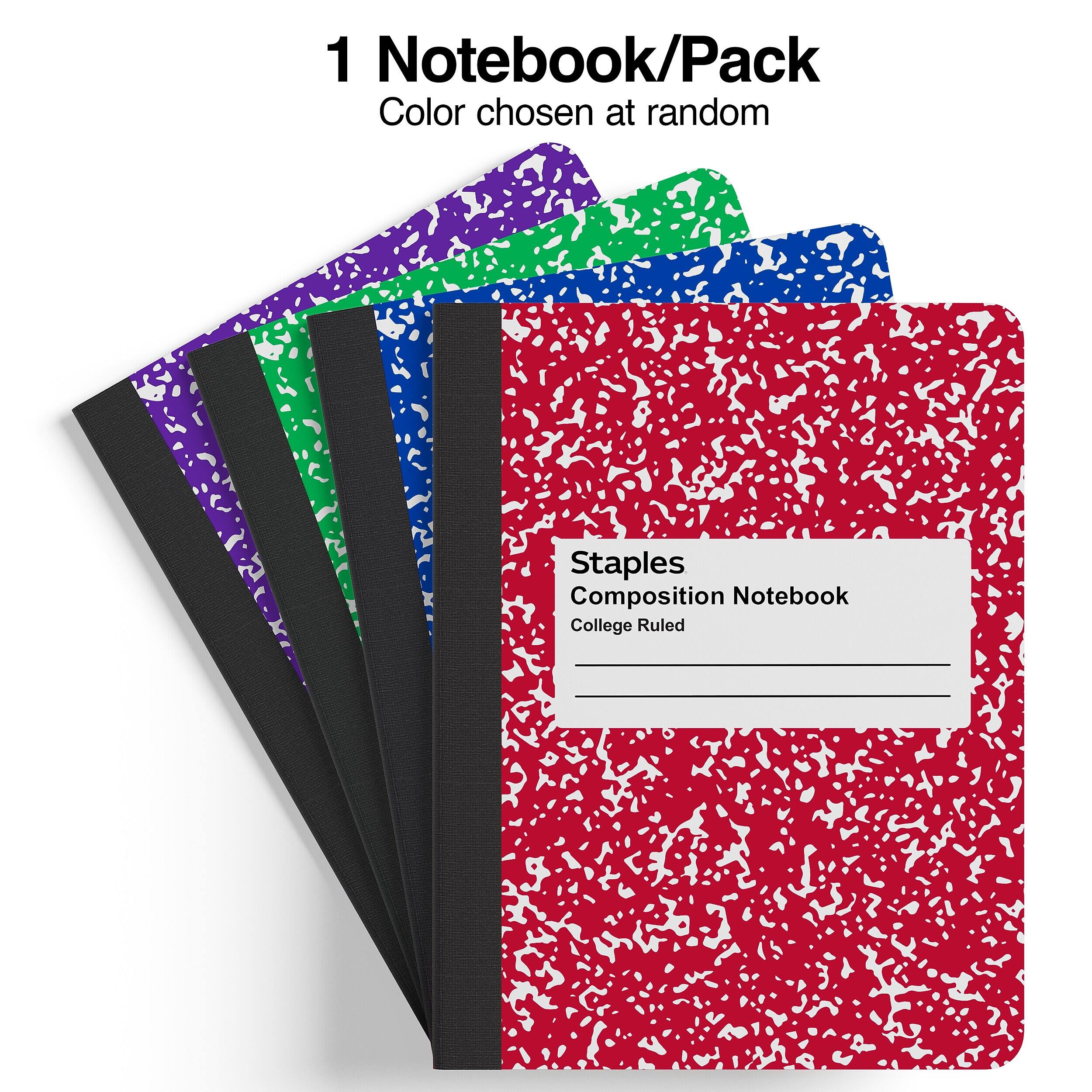 1 Notebook/Pack  
Color chosen at random  

Staples Composition Notebook  
College Ruled