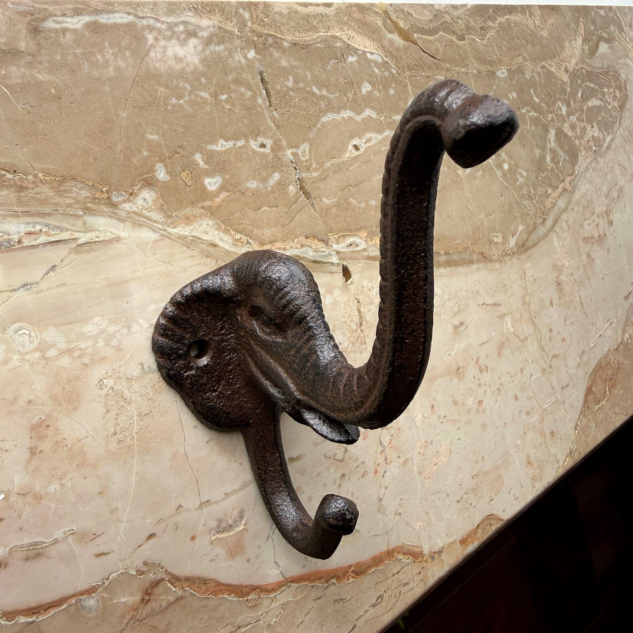 Alt View 6. Things2Die4 - Set of 4 Elephant Wall Hooks Rustic Cast Iron Brown 5 in Decorative - Brown.