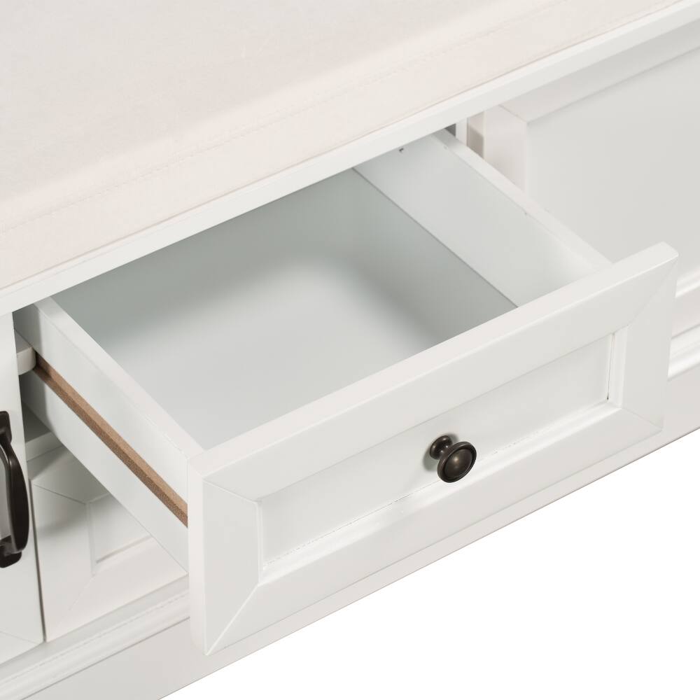 Alt View 3. Ropilly - Ropilly White Entryway Storage Bench with Drawers and Removable Cushion Wooden Shoe Bench for Mudroom Living Room - White.