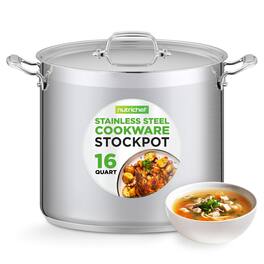 NutriChef - 16-Quart Stainless Steel Stockpot - 18/8 Food Grade Heavy Duty Large Stock Pot for Stew, Simmering - Silver
