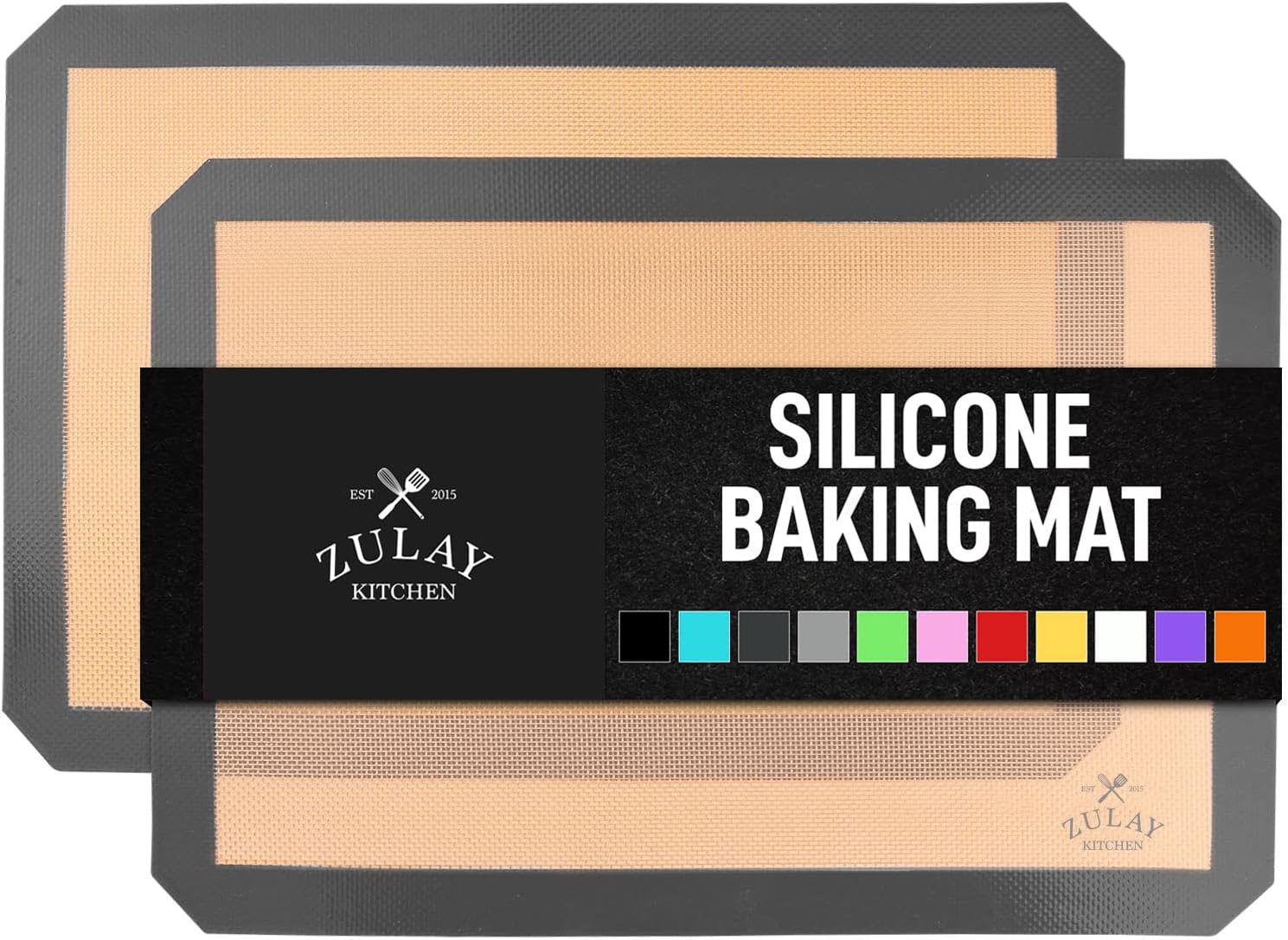 Zulay Kitchen - 16.5"x11.6" 2-Pack Silicone Baking Mat - Reusable Nonstick Baking Sheet - Dark Gray