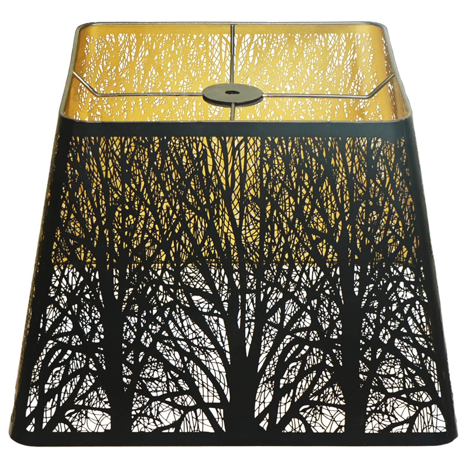 Medium Square Lamp Shades, ALUCSET Metal Lampshade with Pattern of Trees for Table Lamp and Floor Light - Black/Gold