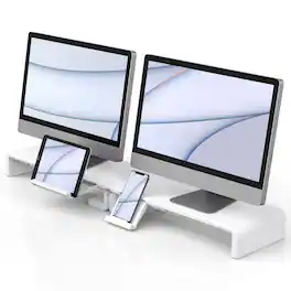 Cedar Assembly - Computer Monitor Stand Klearlook Foldable Riser Height Adjustable With Storage Drawer & Tablet Phone For - White 2 Pack