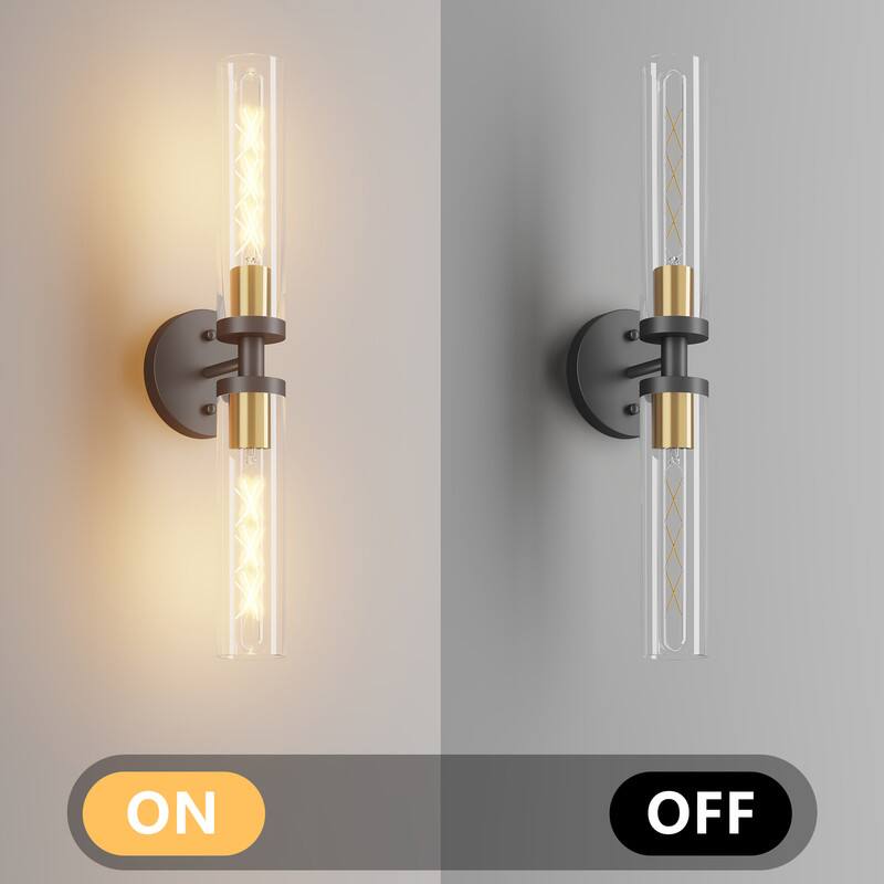 Alt View 1. Adewalk - 22" Black Hardwired 2‑Pack Wall Sconces, Clear Glass Shade Modern Lights for Bathroom, Bedroom, Hallway & Living Room - Black.