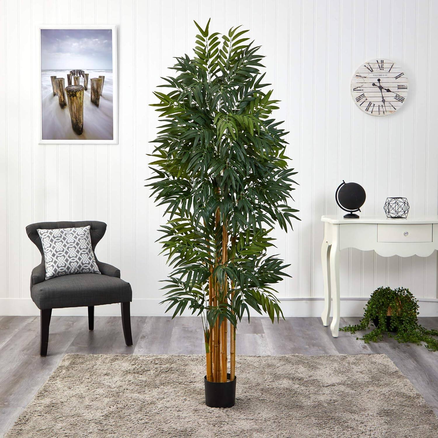 Angle. BreeBe - 5.5' Phoenix Artificial Palm tree with Natural Trunk - Green.