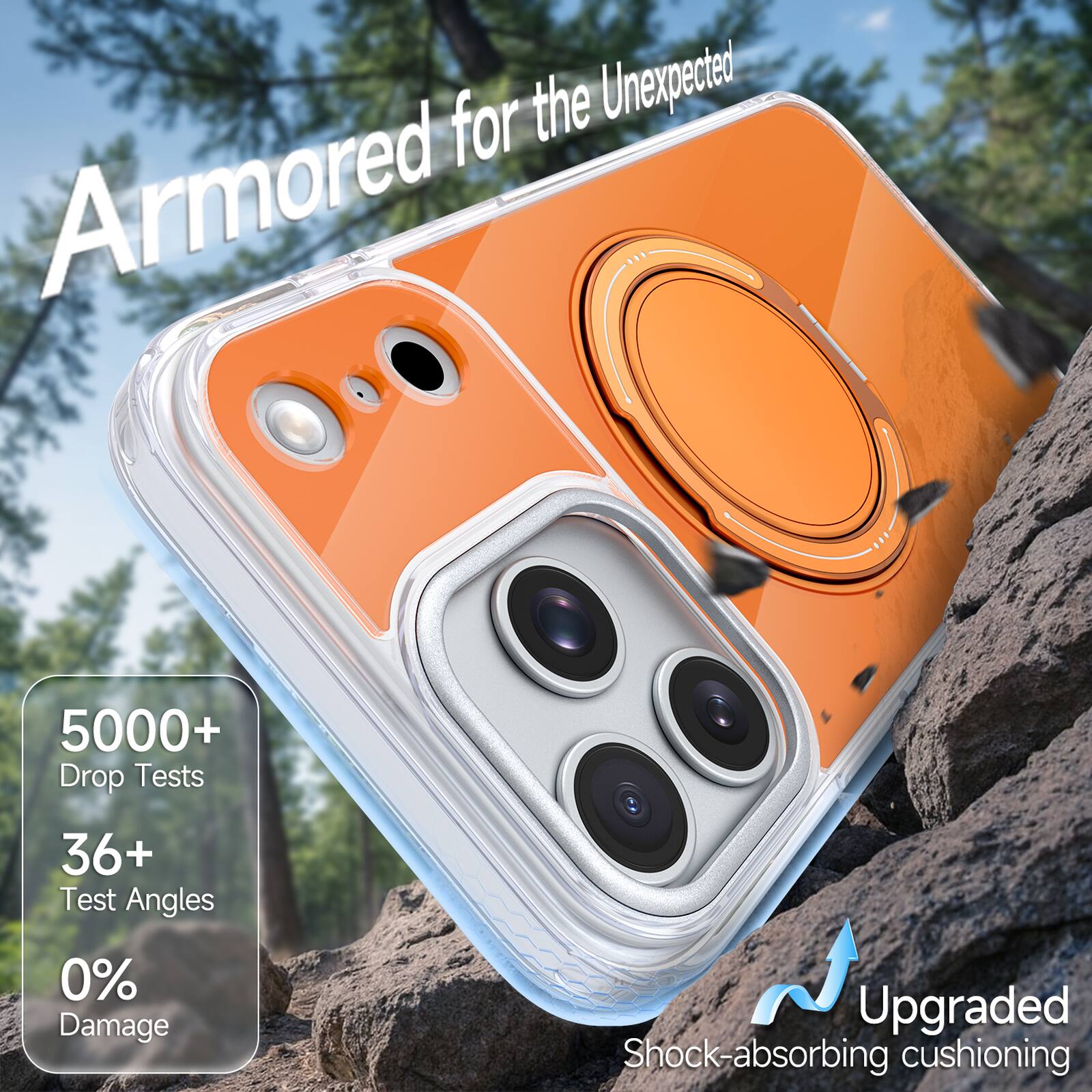 Armored for the Unexpected

5000+ Drop Tests  
36+ Test Angles  
0% Damage  
Upgraded Shock-absorbing cushioning