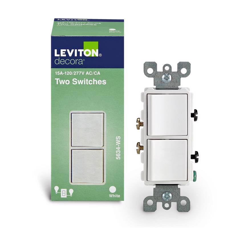 LEVITON decora  
15A-120/277V AC/CA  
Two Switches  
5634-WS  
White
