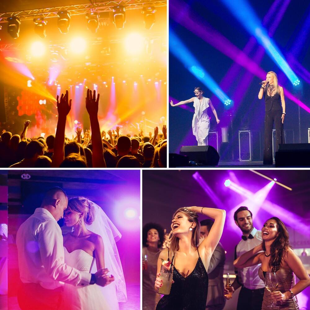 Left. UKing - 7 LED RGBW Moving Head Lights Beam Wash Stage Lighting DJ Party Disco Show 9/14CH.