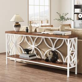 Tribesigns - 70.9-Inch Narrow Sofa Table, Industrial Long Sofa Table Behind Couch, Entry Console Table with Storage for Entryway, Liv - Walnut/White