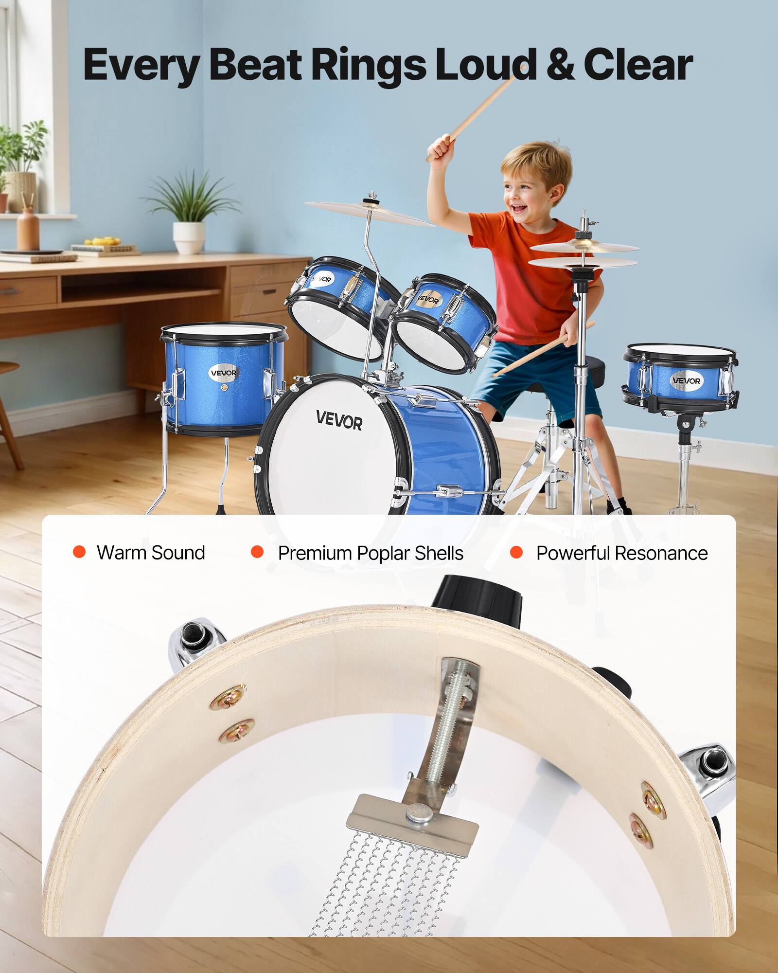 Every Beat Rings Loud & Clear

- Warm Sound
- Premium Poplar Shells
- Powerful Resonance