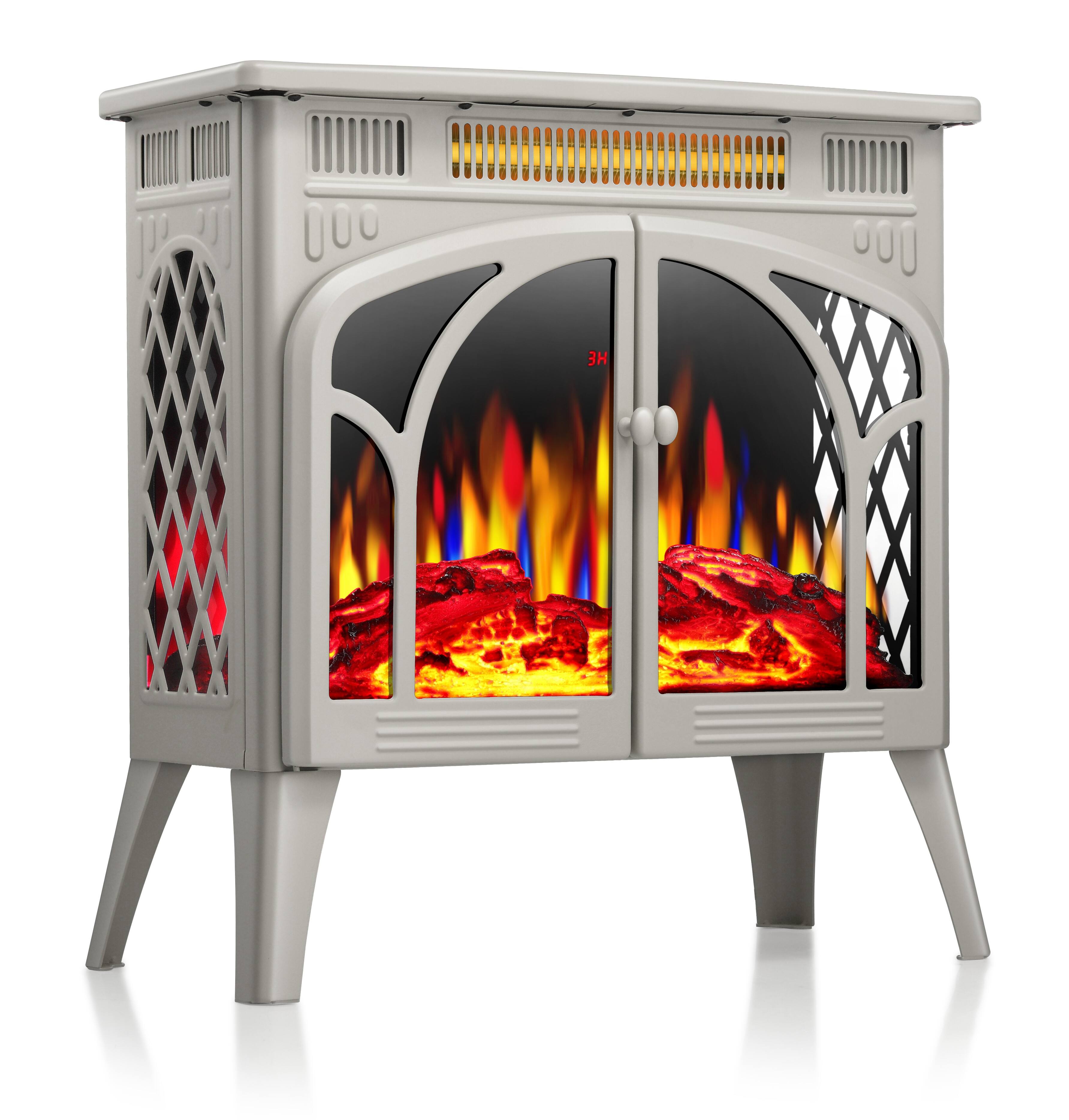 Back. Bestier - Electric Fireplace Heater 24.2" with Remote, Cathedral Stylish, Adjustable Brightness & Heating Overheating Safe, Beige - Beige.