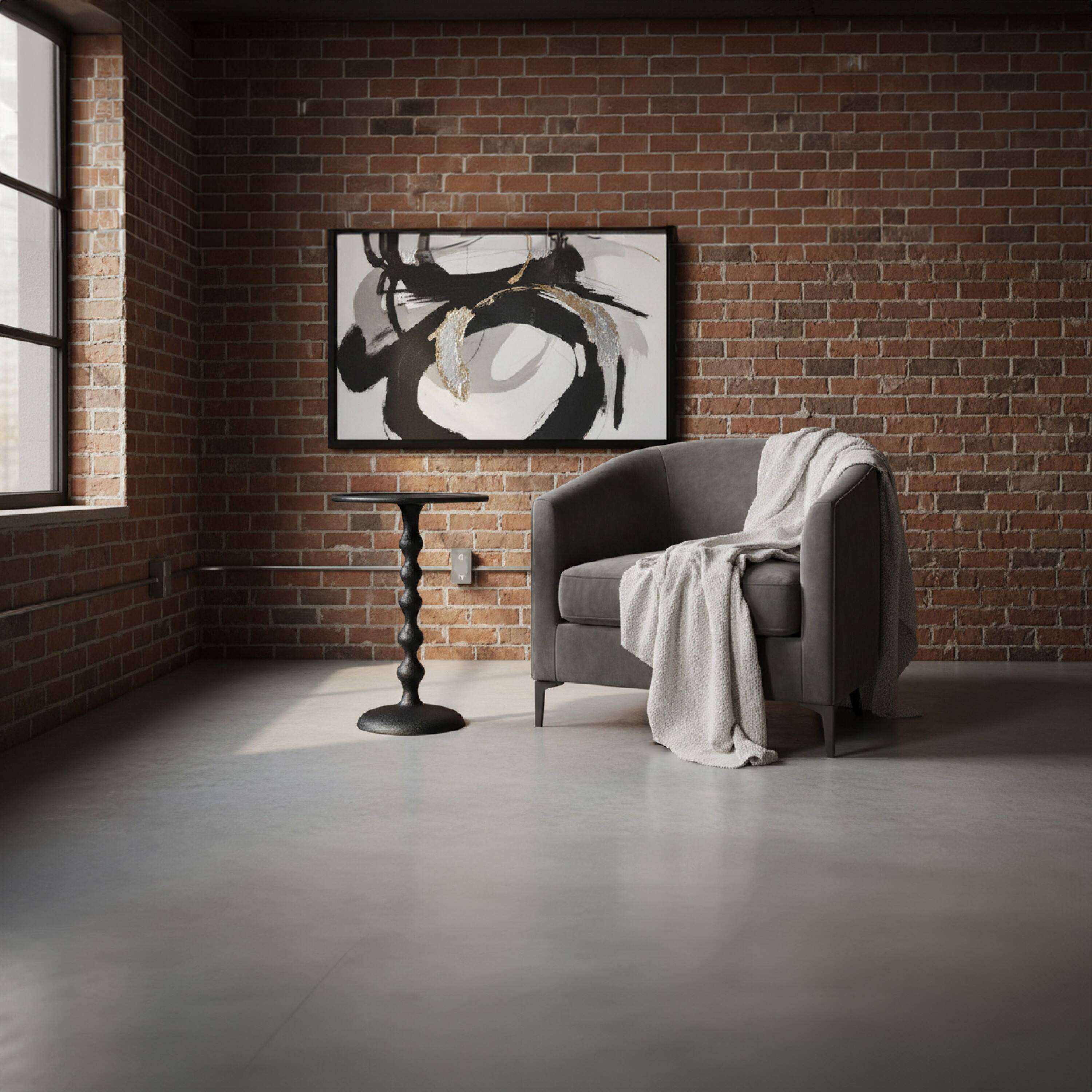 Alt View 9. Manhattan Lane - Shae 22 Inch Round Side End Table, Hammered Texture, Turned Pedestal Post - Black.