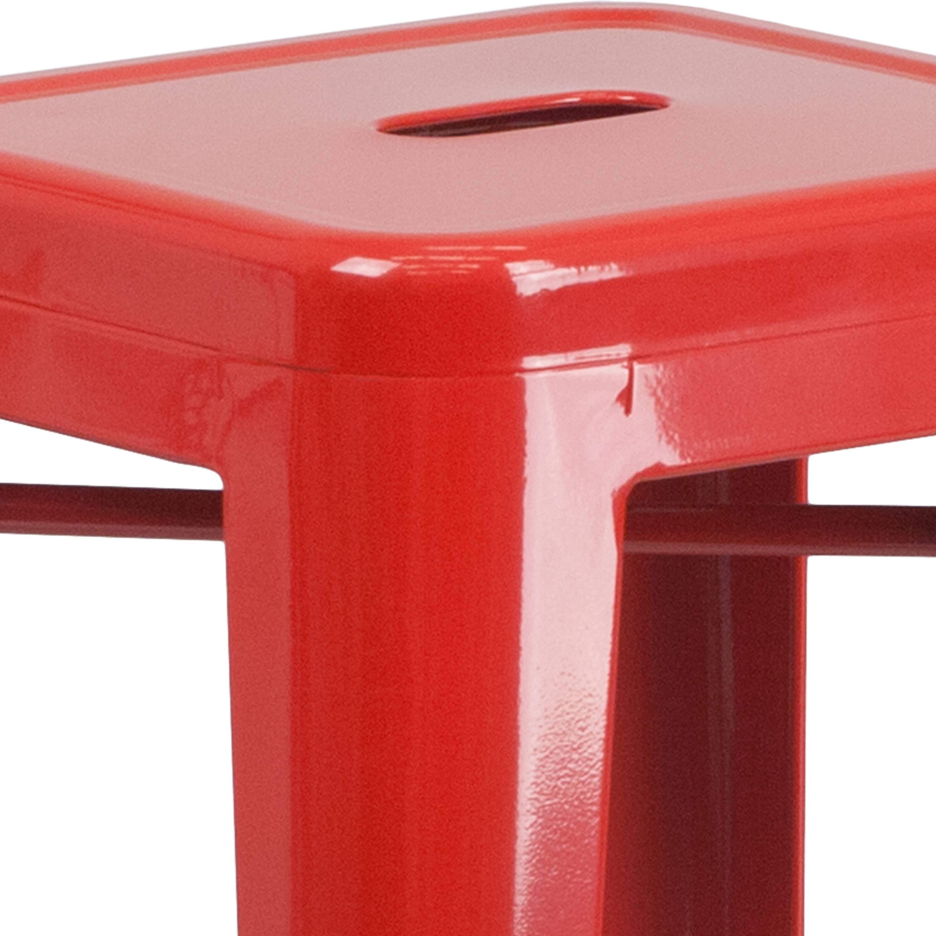 Alt View 7. Emma + Oliver - Commercial Grade 30"H Backless Metal Indoor-Outdoor Barstool with Square Seat - Red.