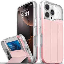 Vena - vCommute for Apple iPhone 16 Pro Case, Wallet Case, Leather Flip Cover with Card Slot and Kickstand - Pink
