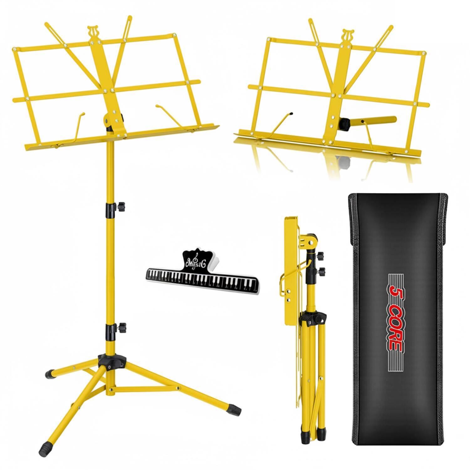 5 CORE - Music Stand Adjustable 57" Desktop Book Stands Sheet Holder All Metal Portable Bookstand - Yellow