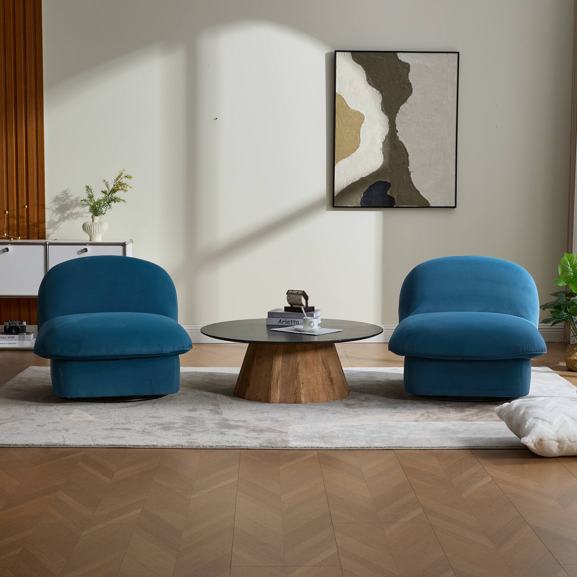 Alt View 9. GOODSILO - Pumpkin-Shaped Velvet Swivel Accent Chair with 360-Degree Rotation for Living Room, Bedroom, or Office - Smoke Blue.