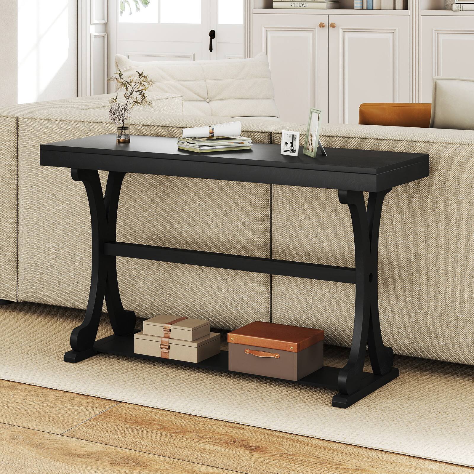 Alt View 1. Gymax - Gymax Narrow Console Table Vintage Accent Sofa Table w/ Open Storage Shelf Black - Black.
