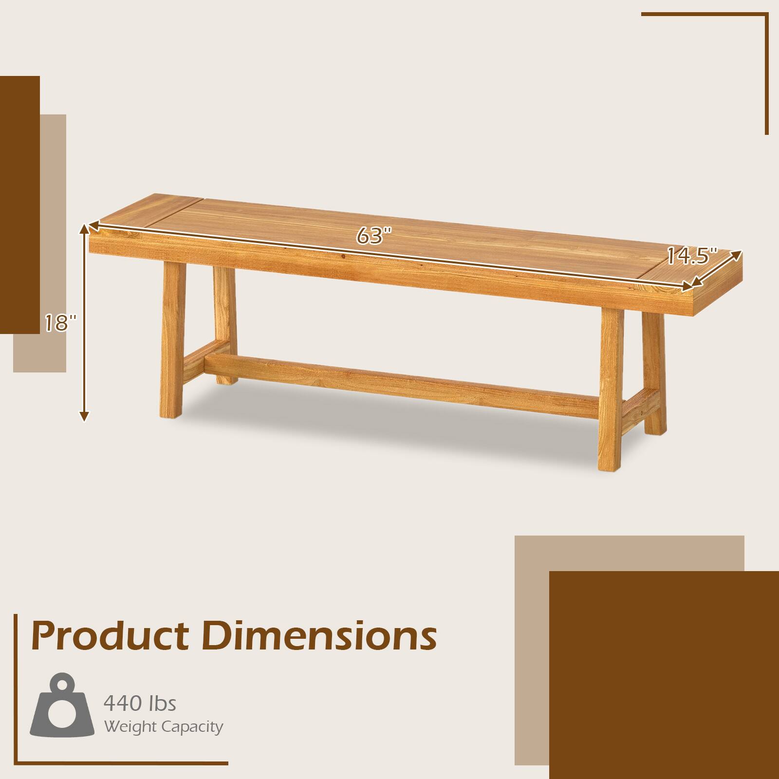 63" x 14.5" x 18"  
Product Dimensions  
440 lbs Weight Capacity