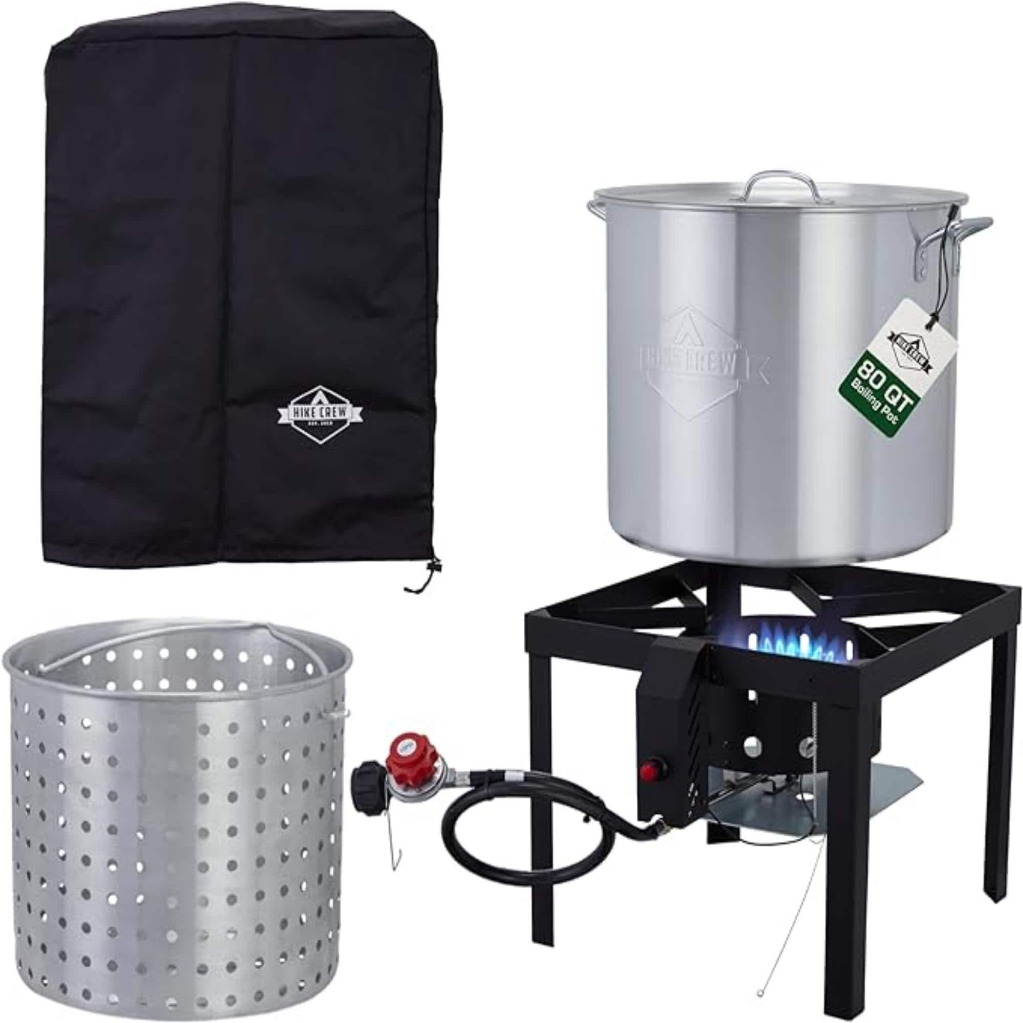 Hike Crew - 80QT Outdoor Boiling Kit with Igniter, 110,000 BTU Seafood Boil Set for Crawfish & More - Stainless Stee;