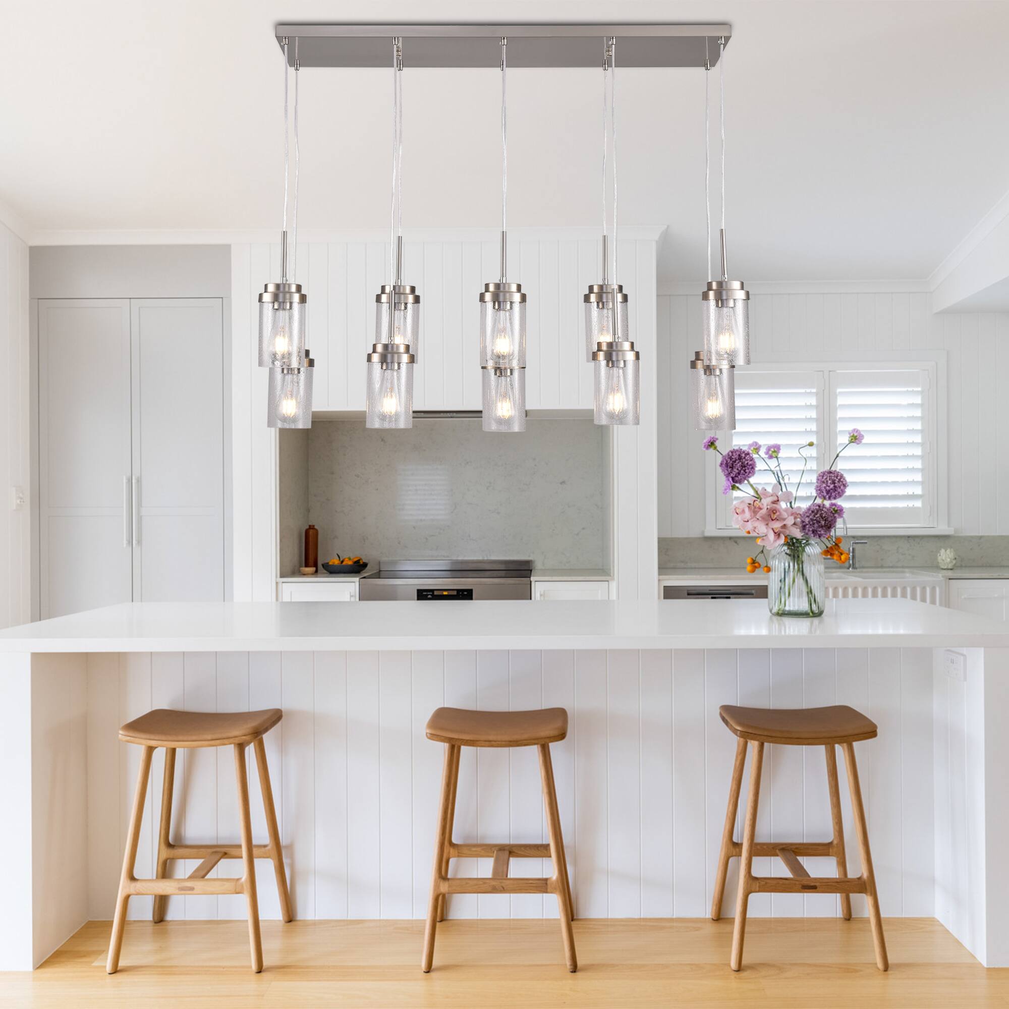 Alt View 2. RYHNUYNE - 10 Lights Kitchen Island Lighting, Modern Brushed Nickel Linear Chandelier, Dining Room Light Fixture for Kitchen Bar - Brushed Nickel.