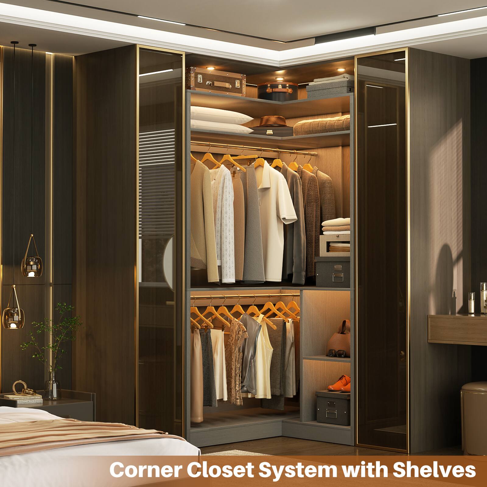 Corner Closet System with Shelves