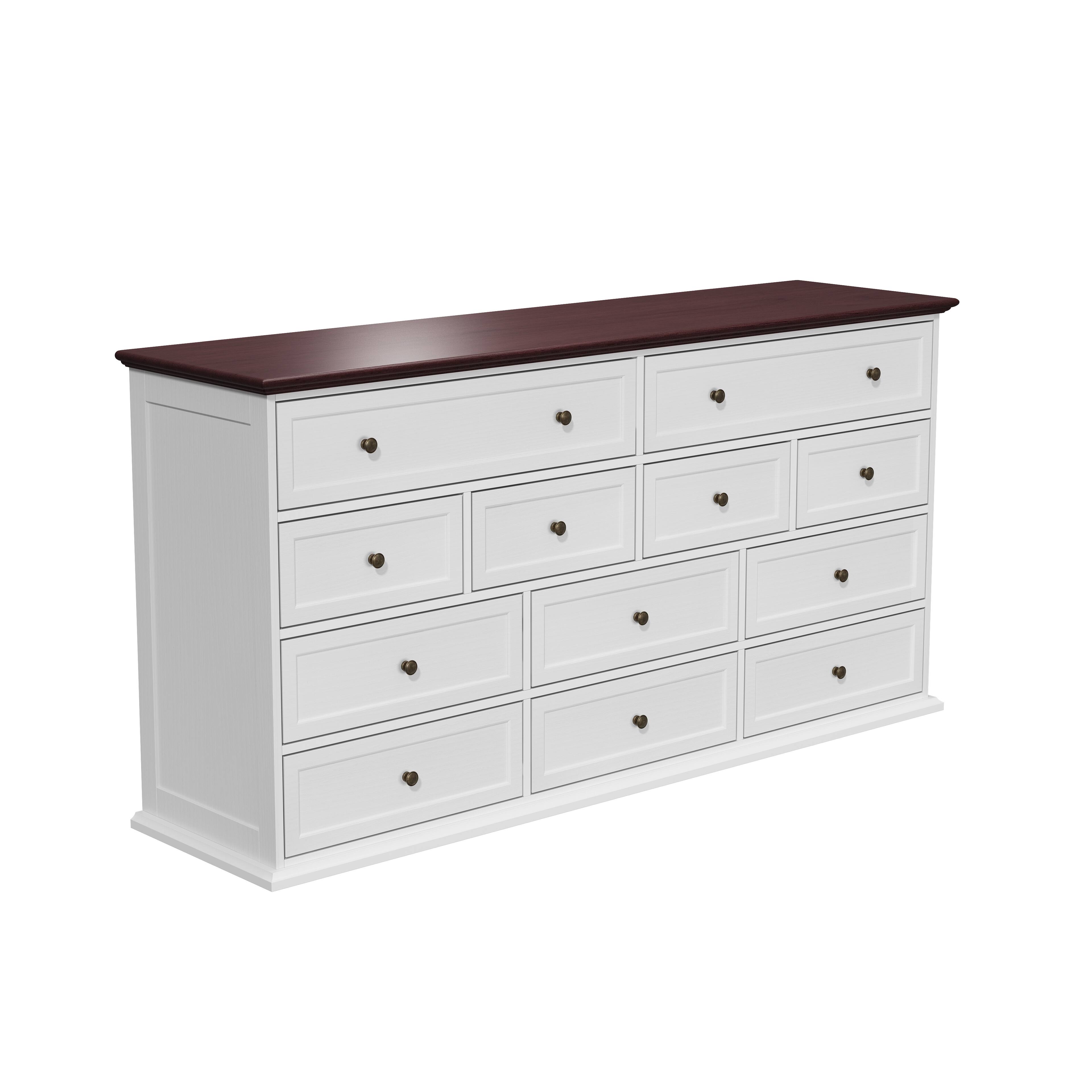 Angle. Famapy - 12-Drawer Wide Dresser for Bedroom, European-Style Chest of Drawers with Quiet-Glide Slides - White & Cherry Brown.
