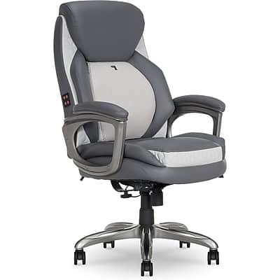 Sharper Image - S-600 Active Lumbar Heated Ergonomic Bonded Leather Swivel Executive Massage Chair (60098-GRY) - Gray