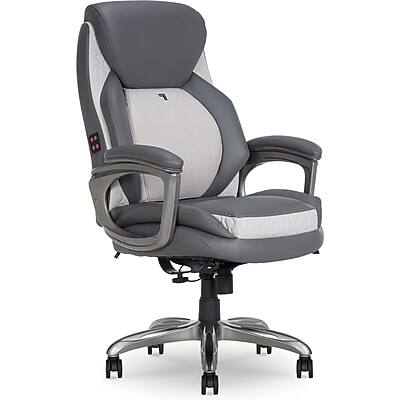Front. Sharper Image - S-600 Active Lumbar Heated Ergonomic Bonded Leather Swivel Executive Massage Chair (60098-GRY) - Gray.
