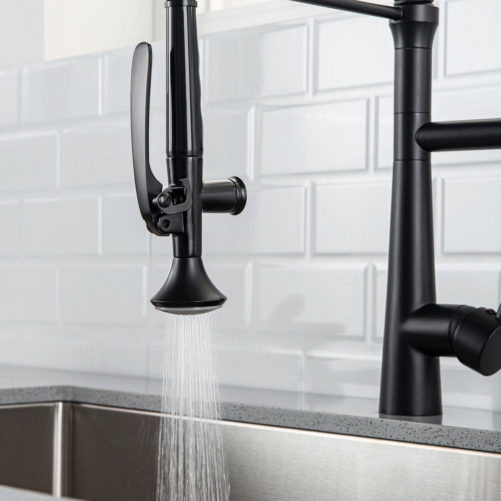 Alt View 7. Boyel Living - Matte Black Pull Down Sprayer Kitchen Faucet with Pot Filler and Water Supply Lines - Matte Black.