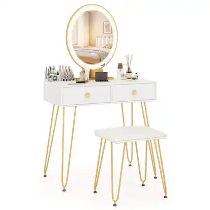 Front. Costway - Costway Vanity Makeup Dressing Table W/ 3 Lighting Modes Mirror Touch Switch - White.