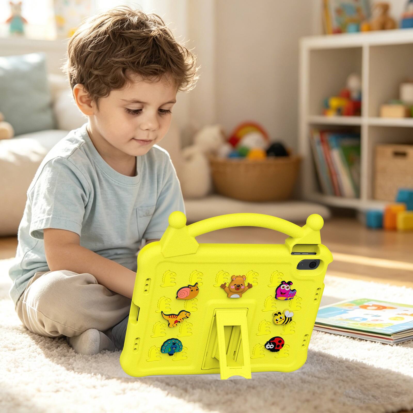 Alt View 3. UUCOVER - Kids Case for iPad (A16) 11" 2025/ iPad 10th Gen 10.9" 2022 Shockproof EVA Handle Stand DIY Decorative Accessories Cover - Yellow.