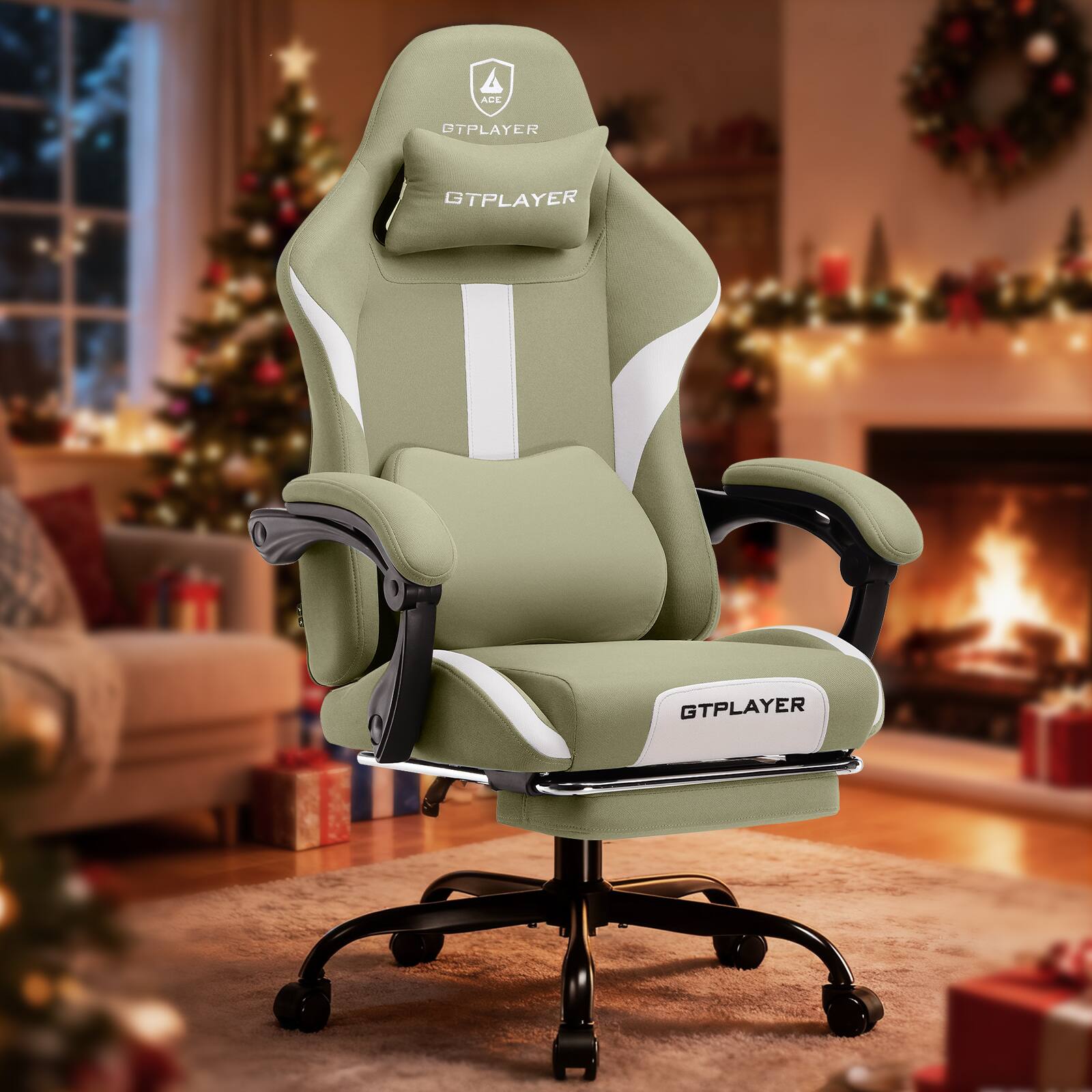 GTPlayer - Gaming Chair Breathable Fabric Ergonomic Computer Desk Chair - Green