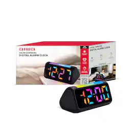 Aiwa - Color-Changing Digital Alarm Clock with 2-Inch LED Display, Dual Alarms, USB Charging Port & Night Light - Black