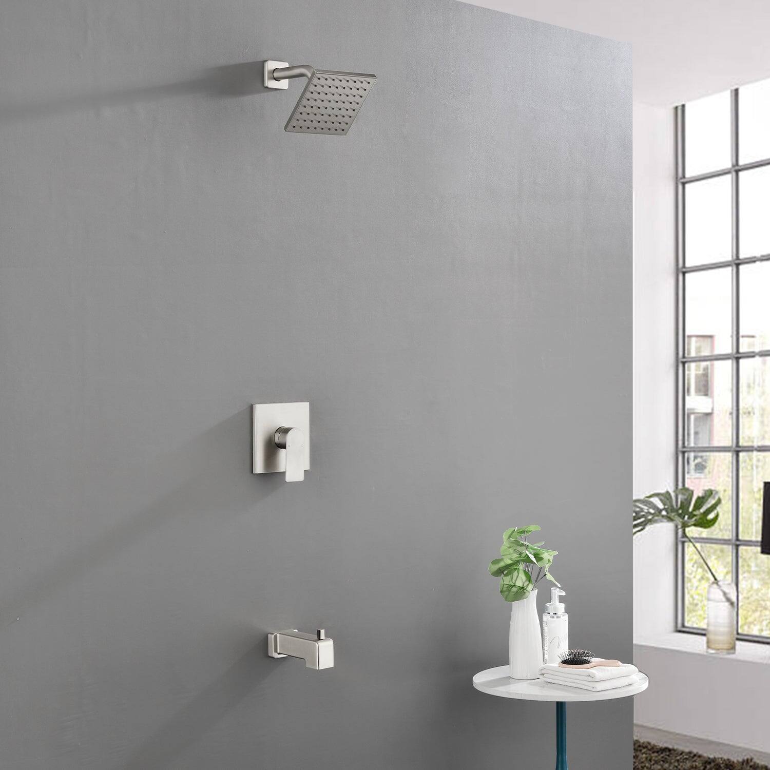 Alt View 3. Boyel Living - Brushed Nickel Shower Set with 6 Inch Square Shower Head and Pressure Balance Valve - Brushed Nickel.