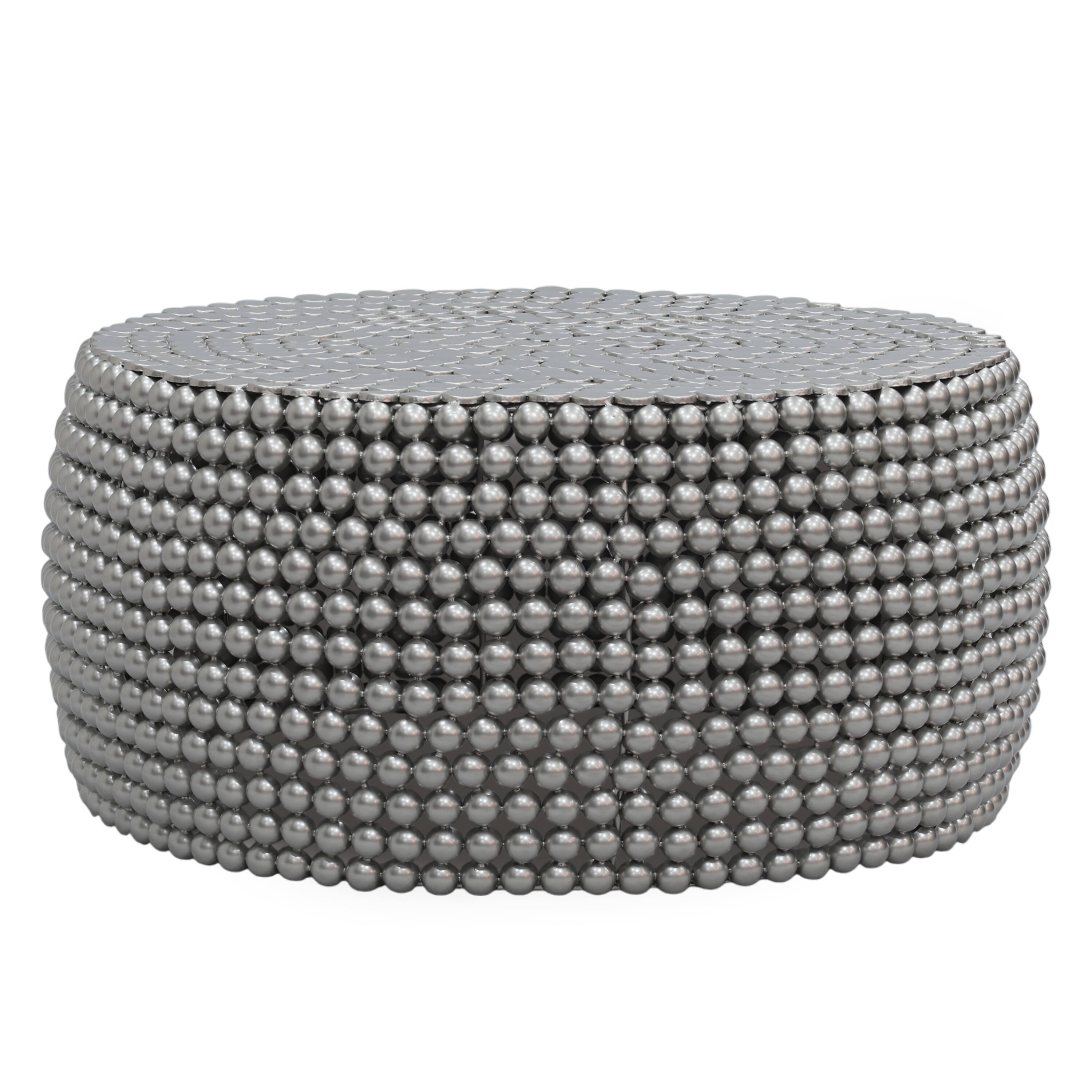 Alt View 1. Manhattan Lane - Eve 32" Coffee Table | Silver Metallic Beads Studded Pattern | Nickel Coated Iron Frame - Silver.