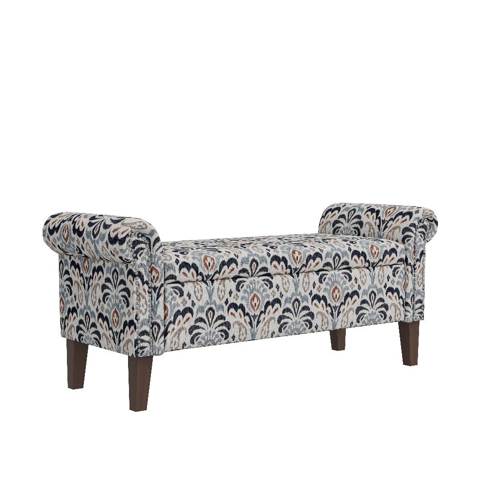 Alt View 2. Ropilly - Ropilly Floral Storage Ottoman Bench with Rolled Arms and Hinged Top, Upholstered Entryway Seating - Floral.