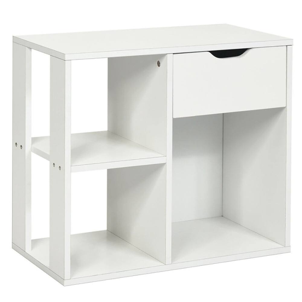 Alt View 4. Kadyn - Nightstand,Coffee Side Table,3-Tier Side Table with Storage Shelf and Drawer Space - White.