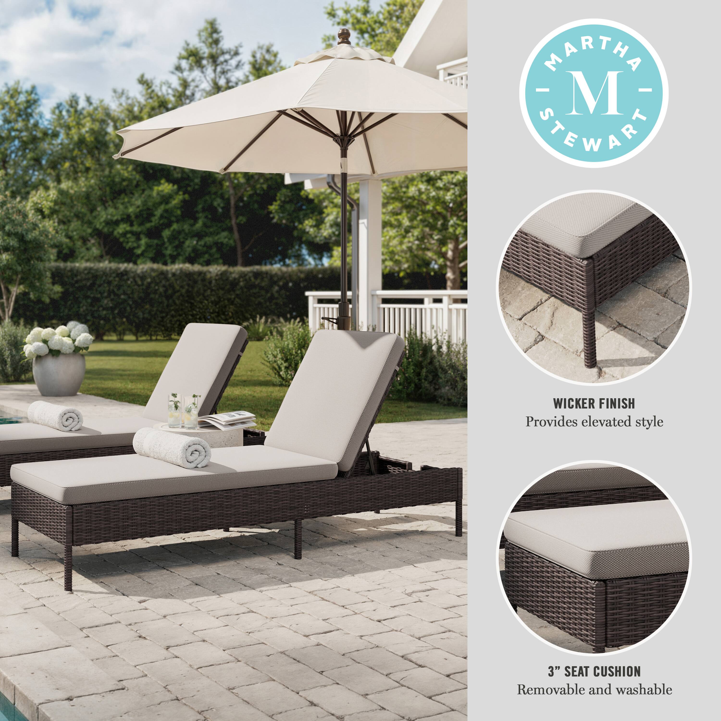 MARTHA STEWART WICKER FINISH Provides elevated style 3" SEAT CUSHION Removable and washable