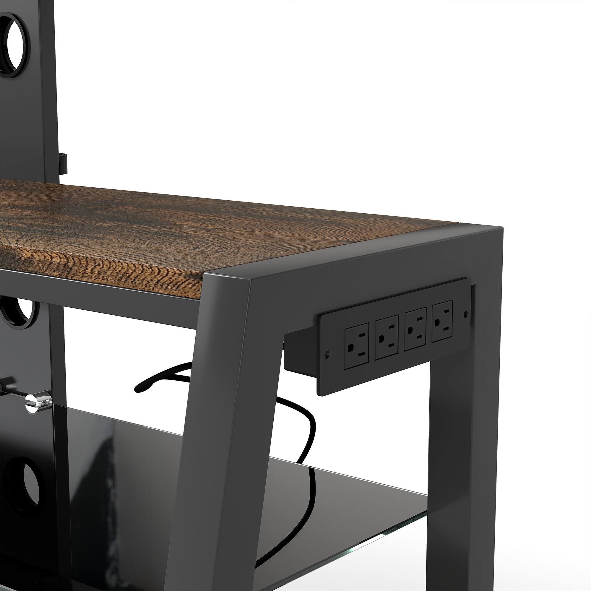 Alt View 7. Spaco - Spaco Wooden Storage TV Stand Tempered Glass Height Adjustable Universal Swivel Entertainment Center With Mount TV Stand - Acacia Wood.