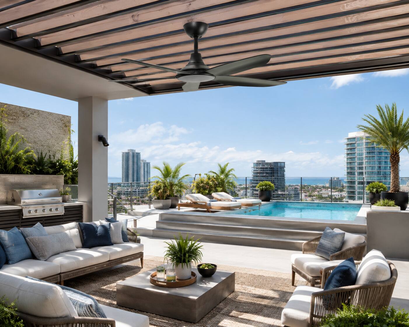 Alt View 2. ENLIGHT - 56" Smart Ceiling Fan, IP66 Outdoor/Coastal, Weather Resist, Efficient & Quiet DC Motor, Reverse Mode, Matter, 5 Blades - Matte Black.