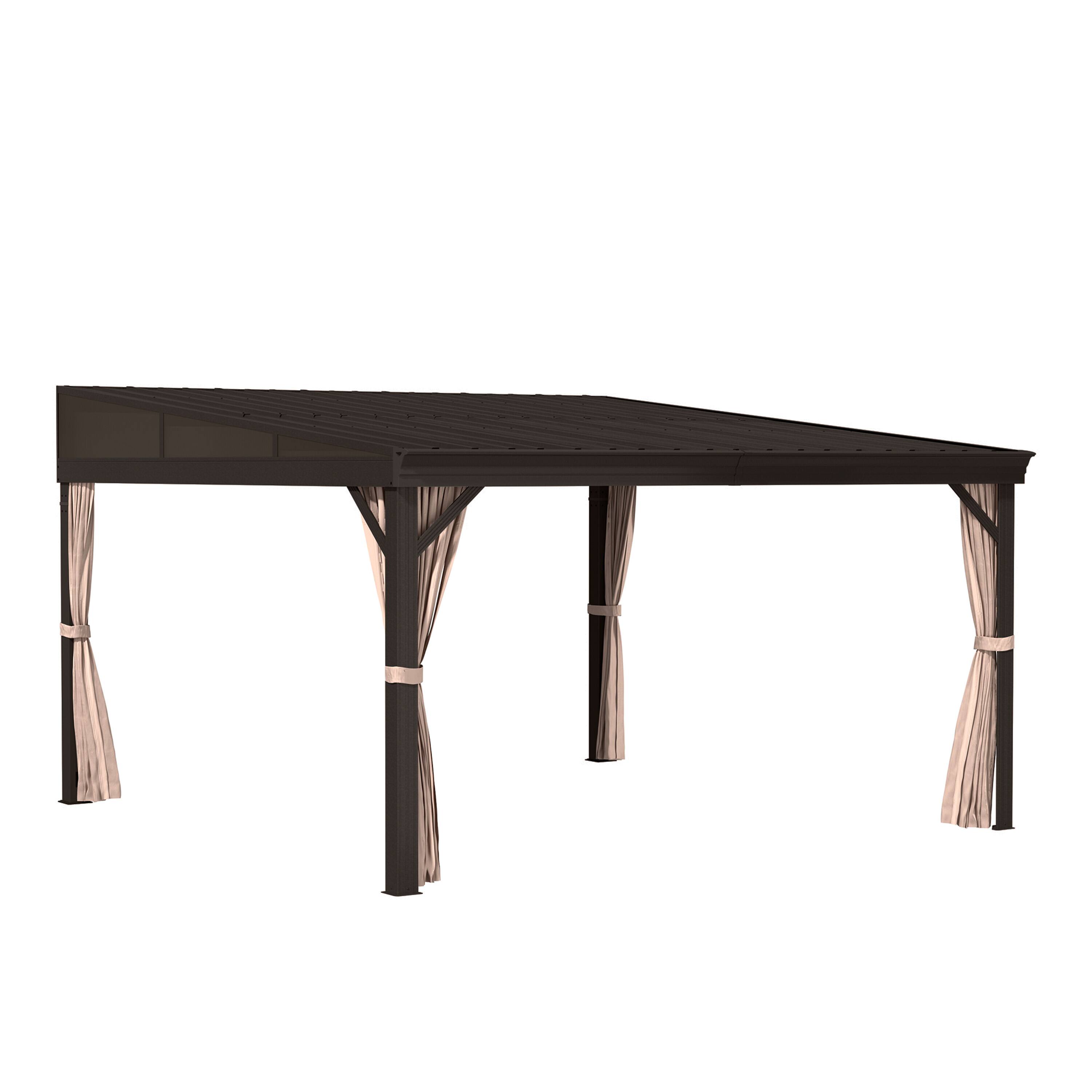 Front. Mondawe - 12x14 ft Wall-Mounted Hardtop Gazebo with Aluminum Frame, Galvanized Steel Roof, Sunroom, Curtain, and Netting - Black.