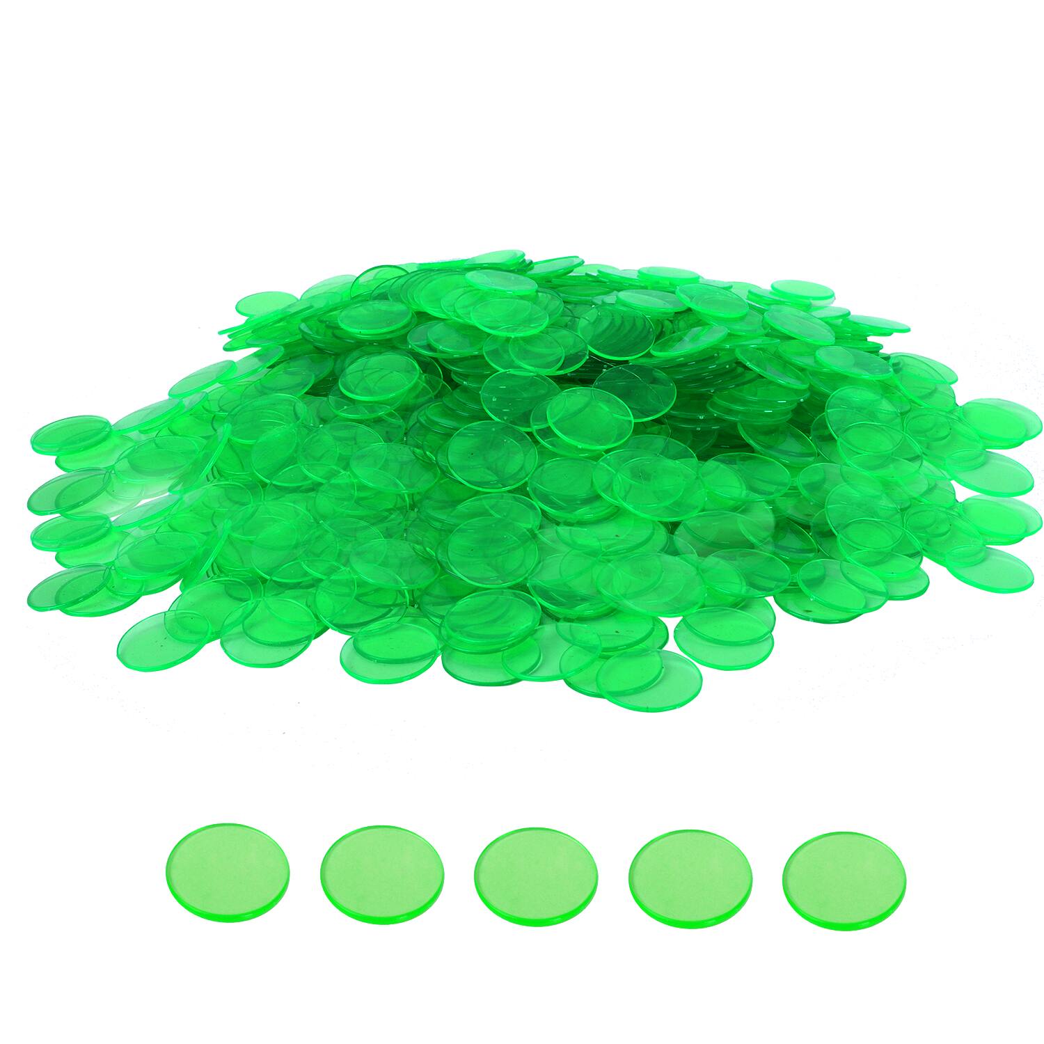 Front. GSE Games & Sports Expert - 500 Pieces of 3/4-inch Plastic Transparent Bingo Chips for Bingo Game Party (Green).